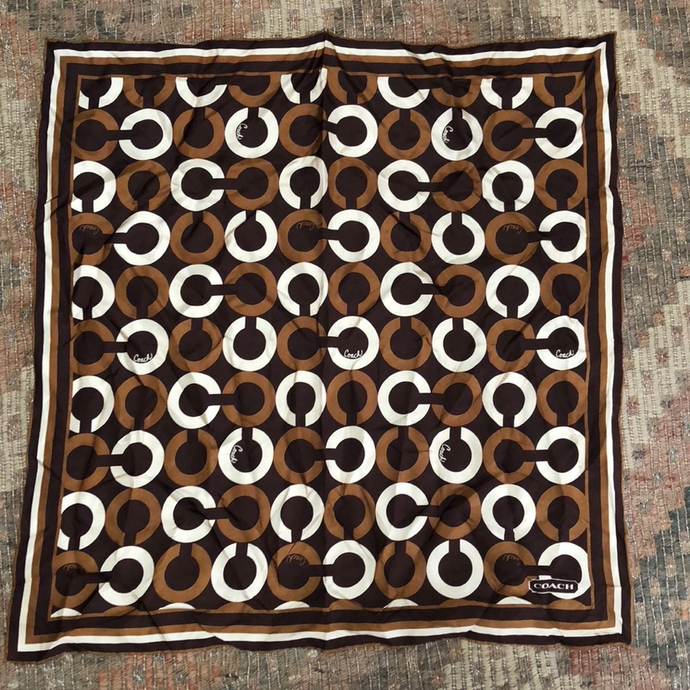 Brown logo Coach silk scarf